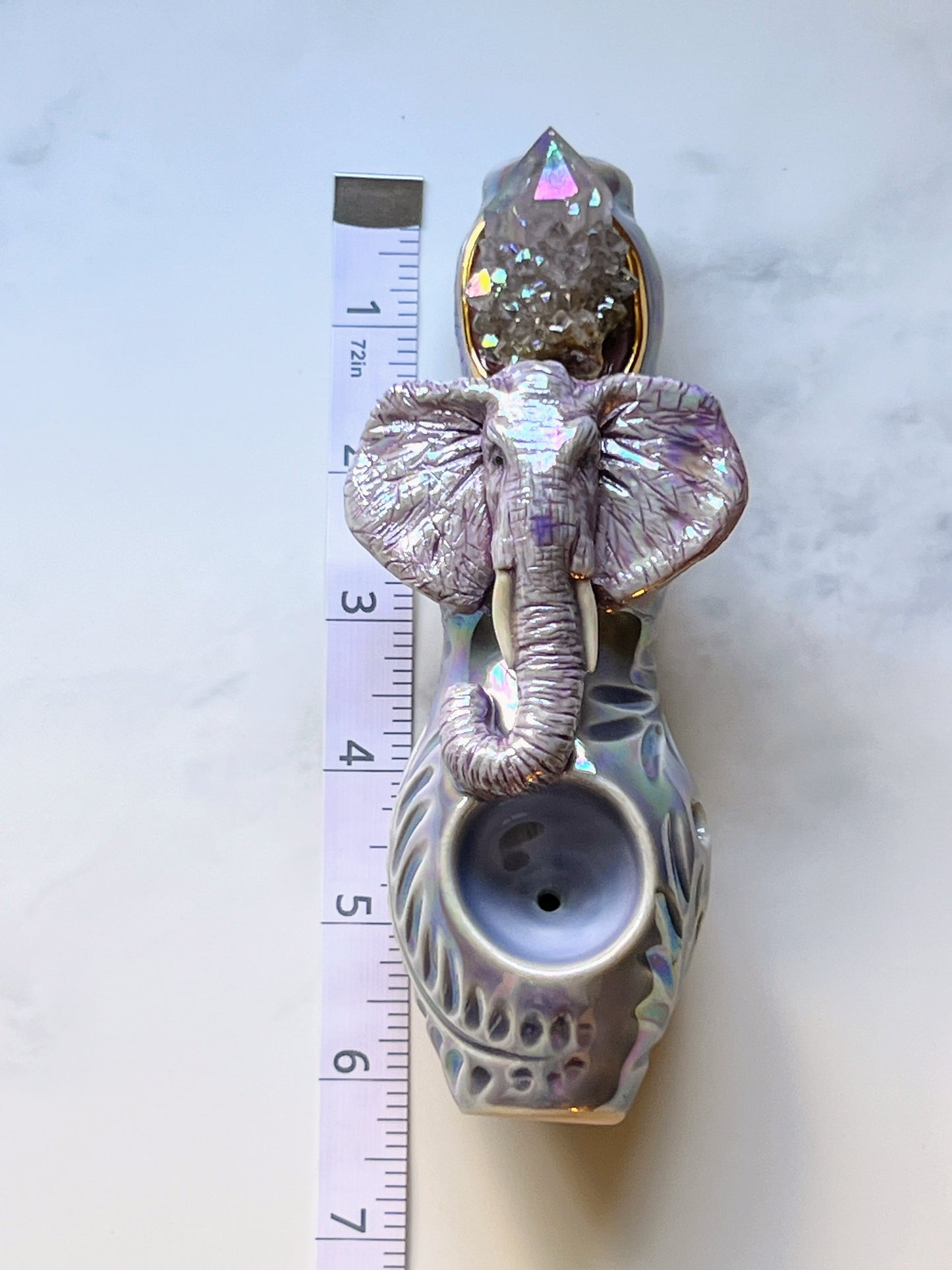 Aura Spirit Quartz Pipe with Rainbow Elephant Crystal Porcelain Ceramic Smoking Pipe