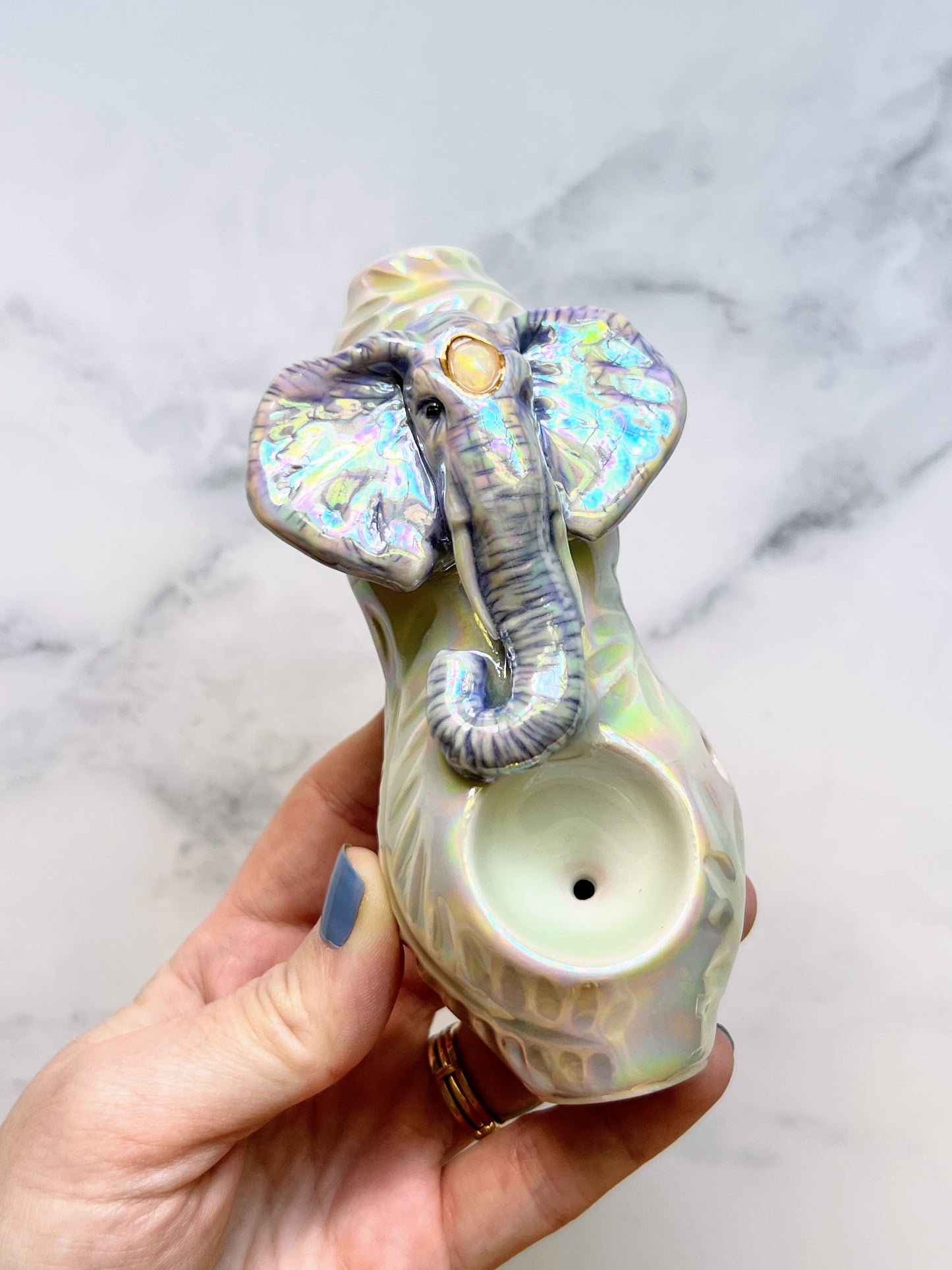 Opal Elephant Pipe,  Porcelain Ceramic Smoking Pipe