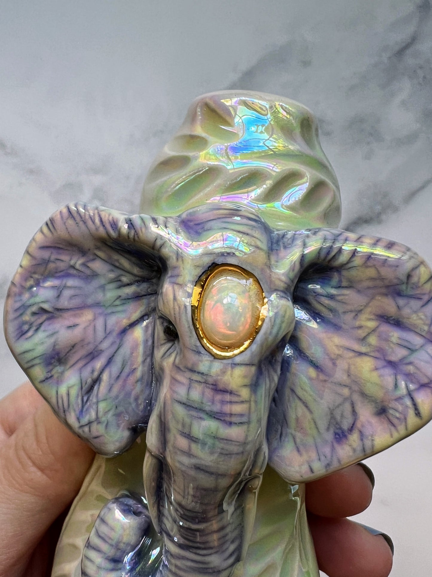 Opal Elephant Pipe,  Porcelain Ceramic Smoking Pipe