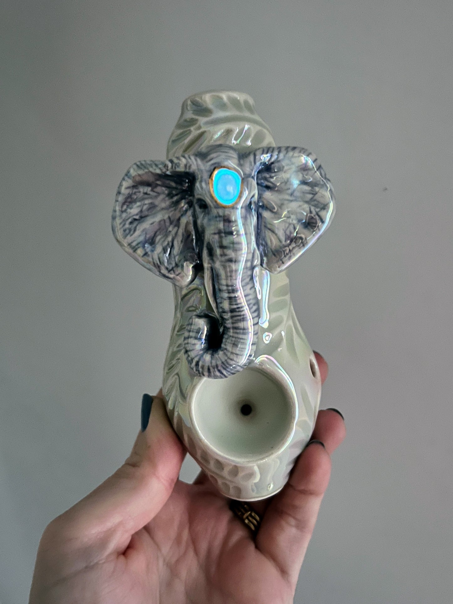 Opal Elephant Pipe,  Porcelain Ceramic Smoking Pipe