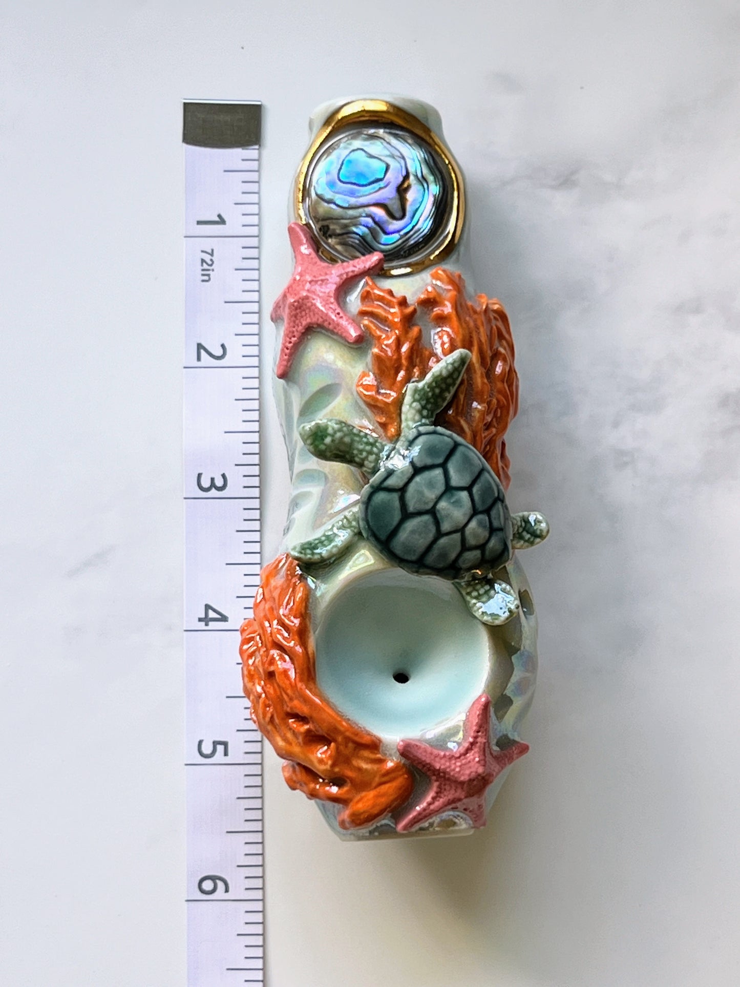 Abalone Pipe with Sea Turtle Coral Reef Ceramic Porcelain Smoking Pipe Clay Pipe