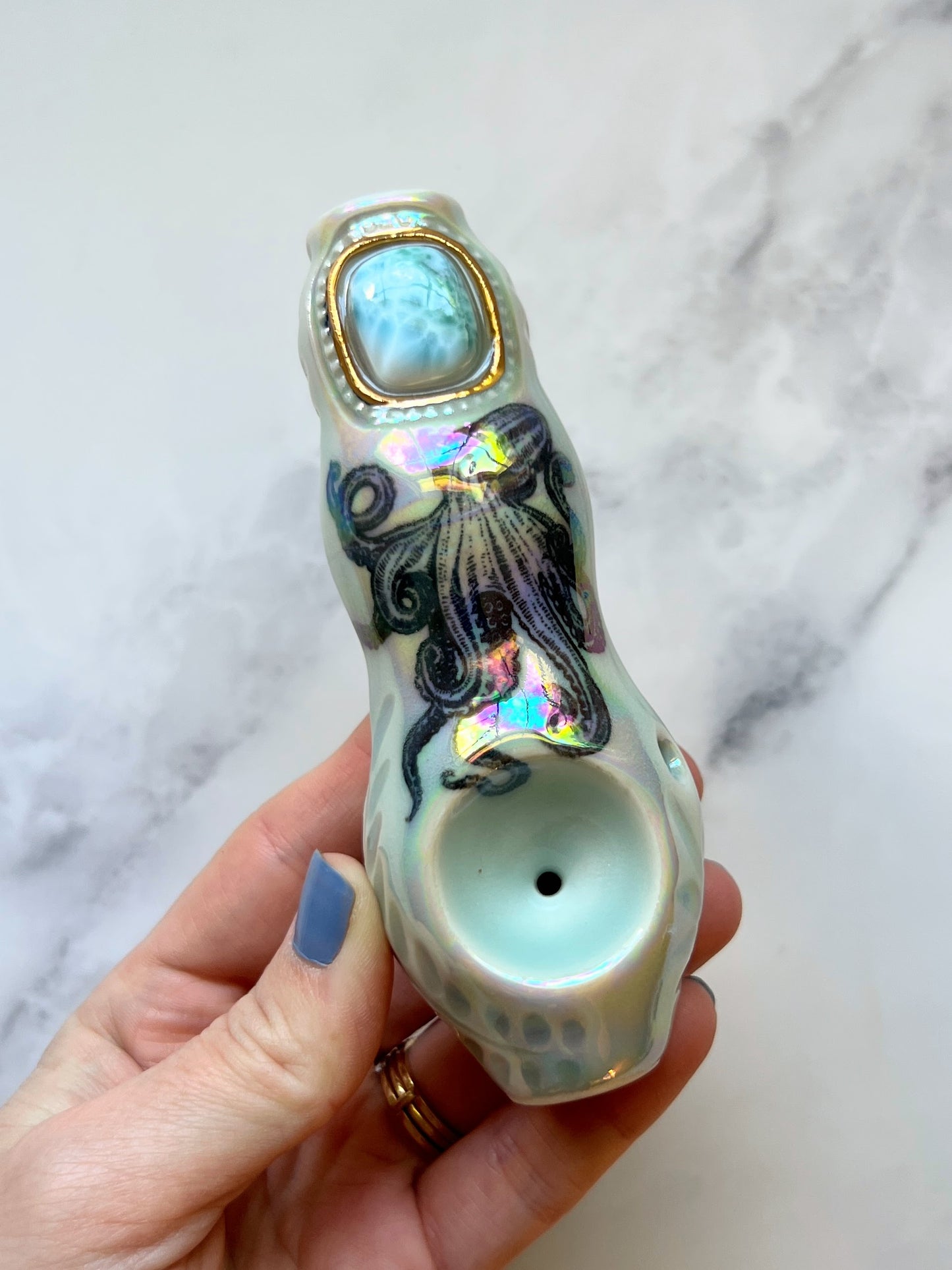 Larimar Octopus Pipe Porcelain Ceramic Smoking Pipe