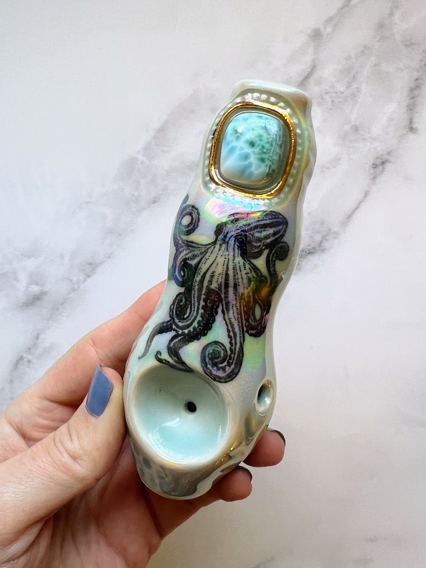 Larimar Octopus Pipe Porcelain Ceramic Smoking Pipe