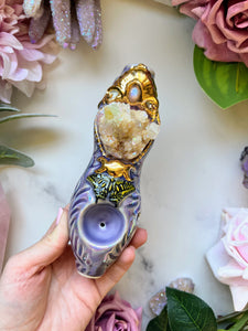Angel Aura Spirit Quartz Pipe Opal Butterfly Triple Moon Crystal Porcelain Ceramic Smoking Pipe