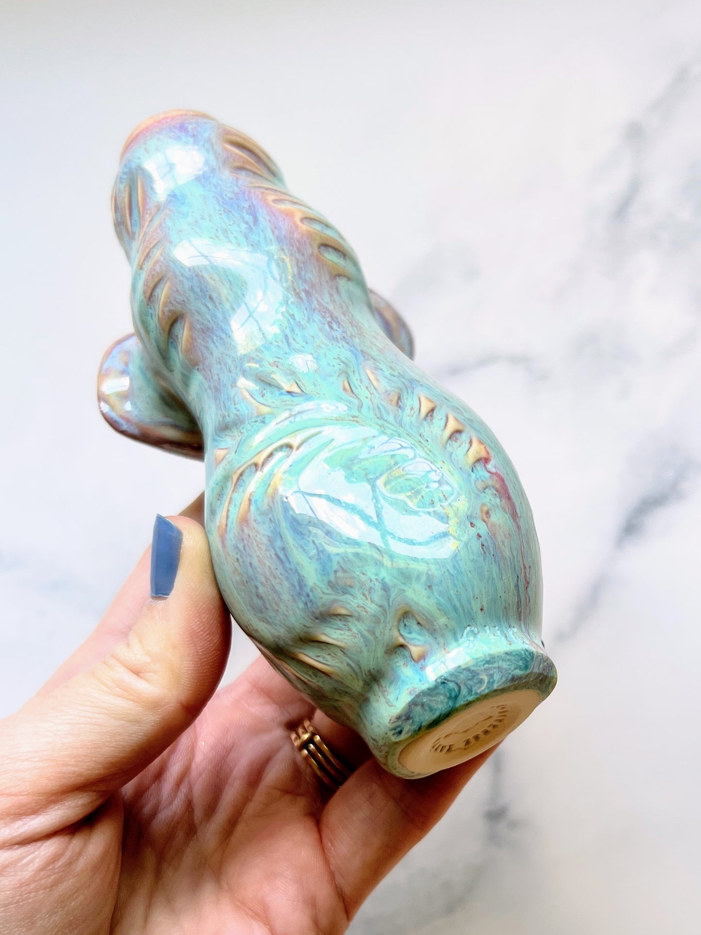 Amethyst Elephant Pipe with Opal Porcelain Smoking Pipe