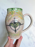 Whale Goddess Mug, Dreamy Clouds and Luna Moth with Opal Porcelain Mug, Pottery Mug, Hand made Mug