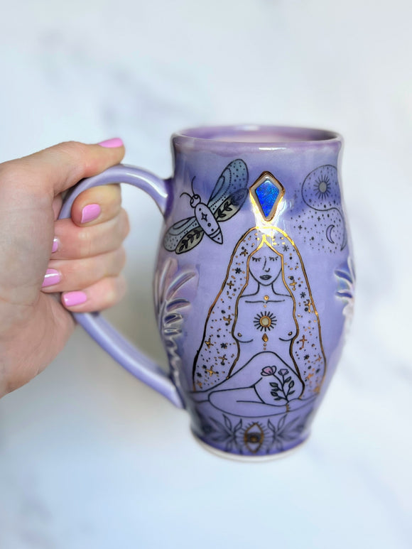 Yoga Goddess Mug, Witchy Snake with Opal Porcelain Mug, Pottery Mug, Hand made Mug