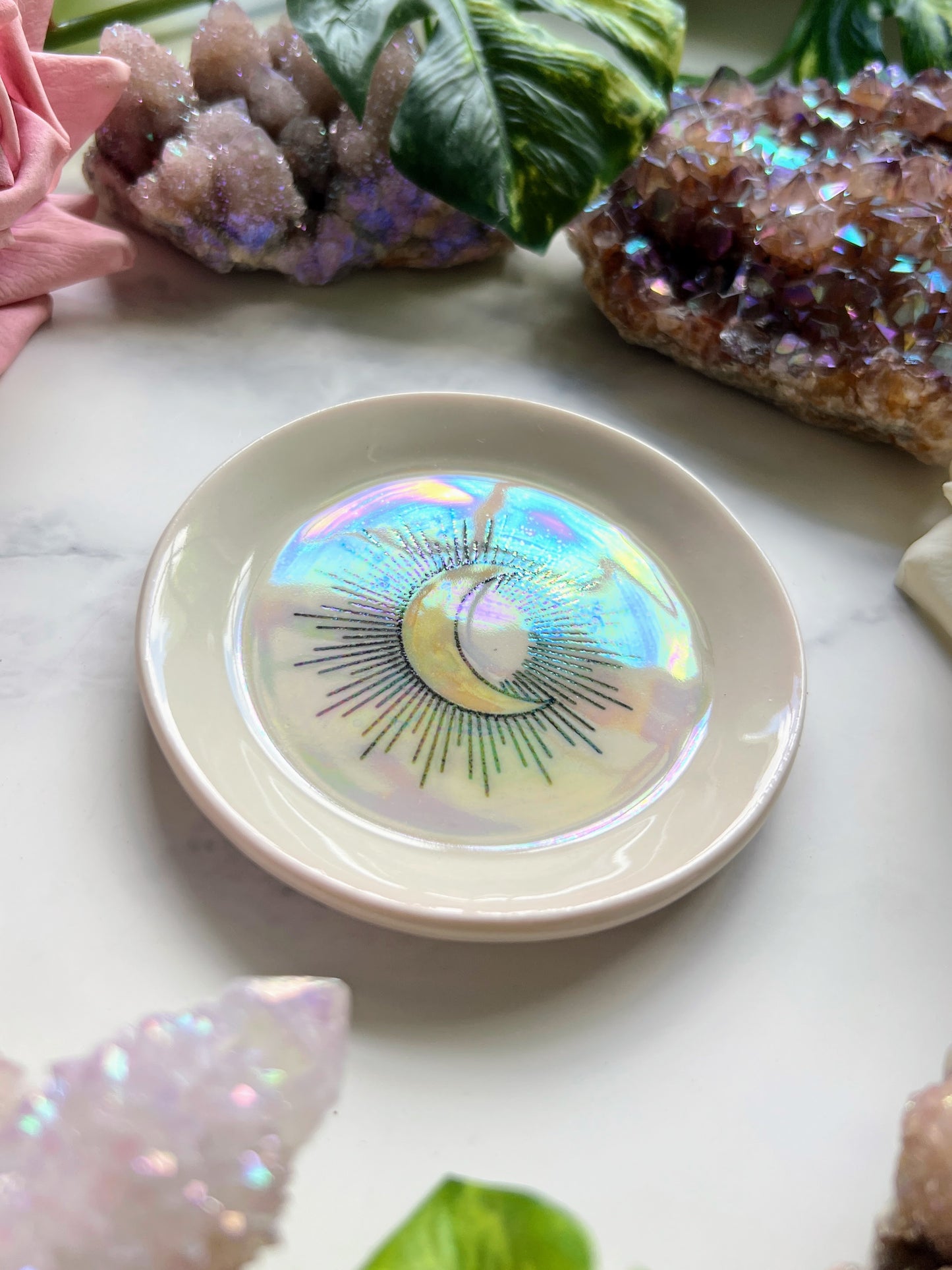 Iridescent Moon Dish Pottery Jewelry Tray