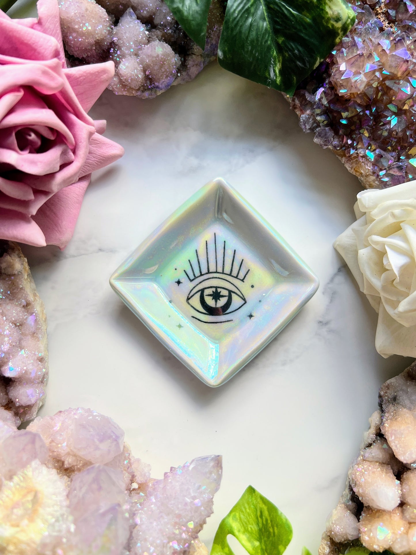 Iridescent Eye Dish Pottery Jewelry Tray Ring Dish