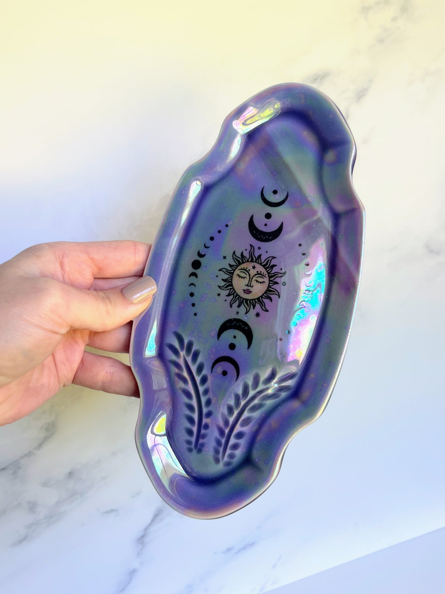 Sun and Moon Dish Plate Iridescent Altar Tray Pottery Witchy Jewelry Dish