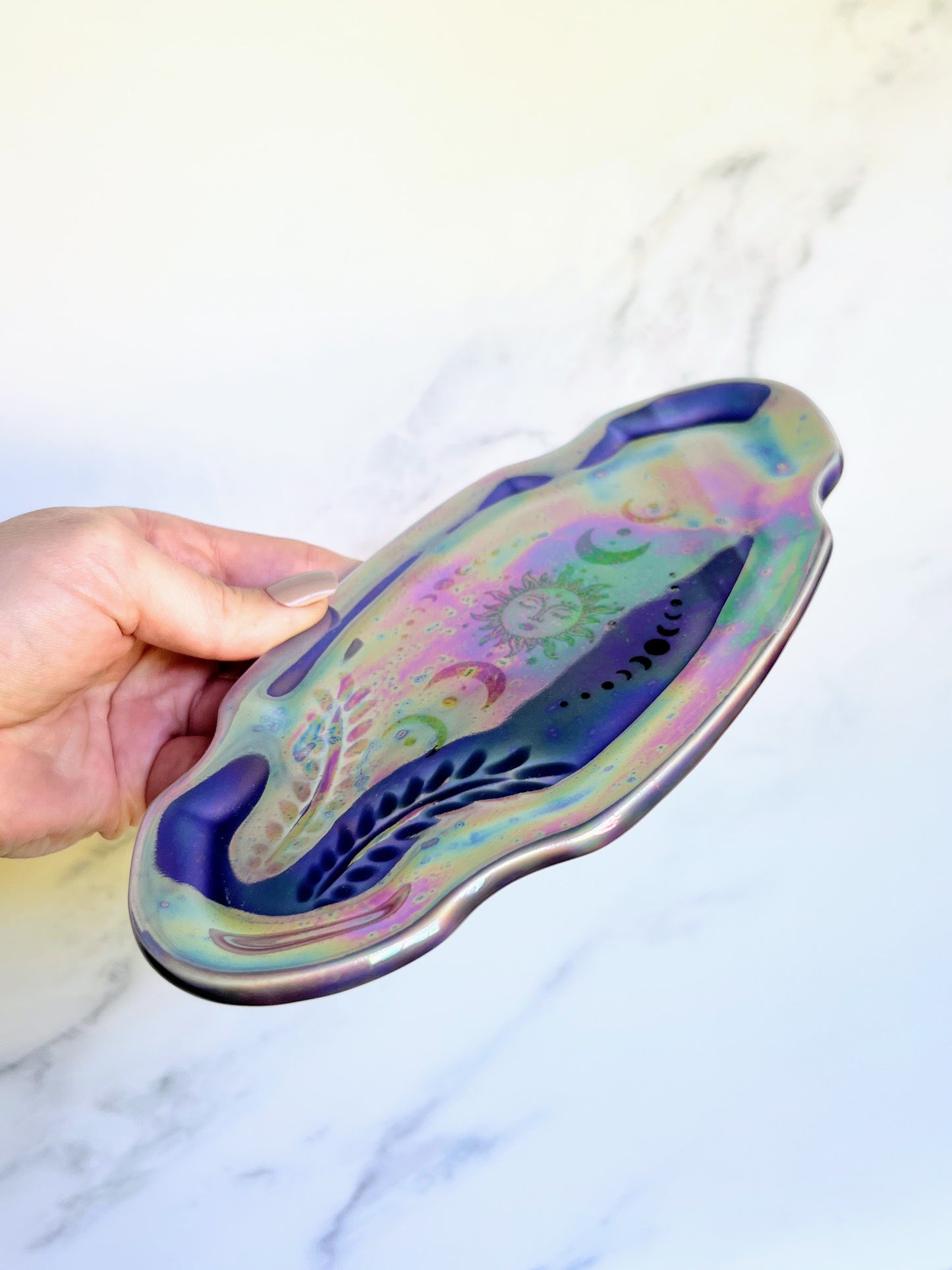 Sun and Moon Dish Plate Iridescent Altar Tray Pottery Witchy Jewelry Dish