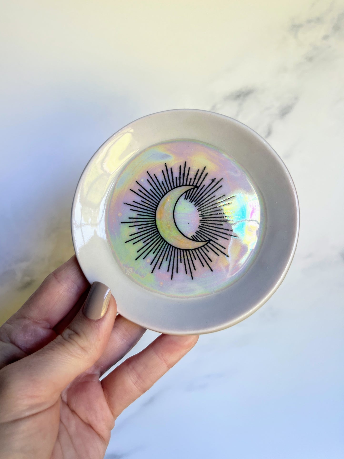 Iridescent Moon Dish Pottery Jewelry Tray