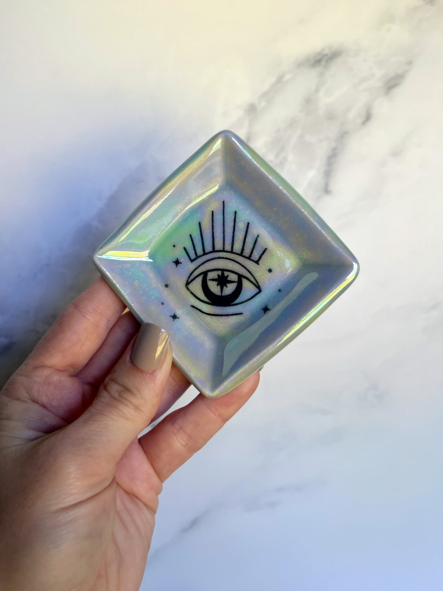 Iridescent Eye Dish Pottery Jewelry Tray Ring Dish