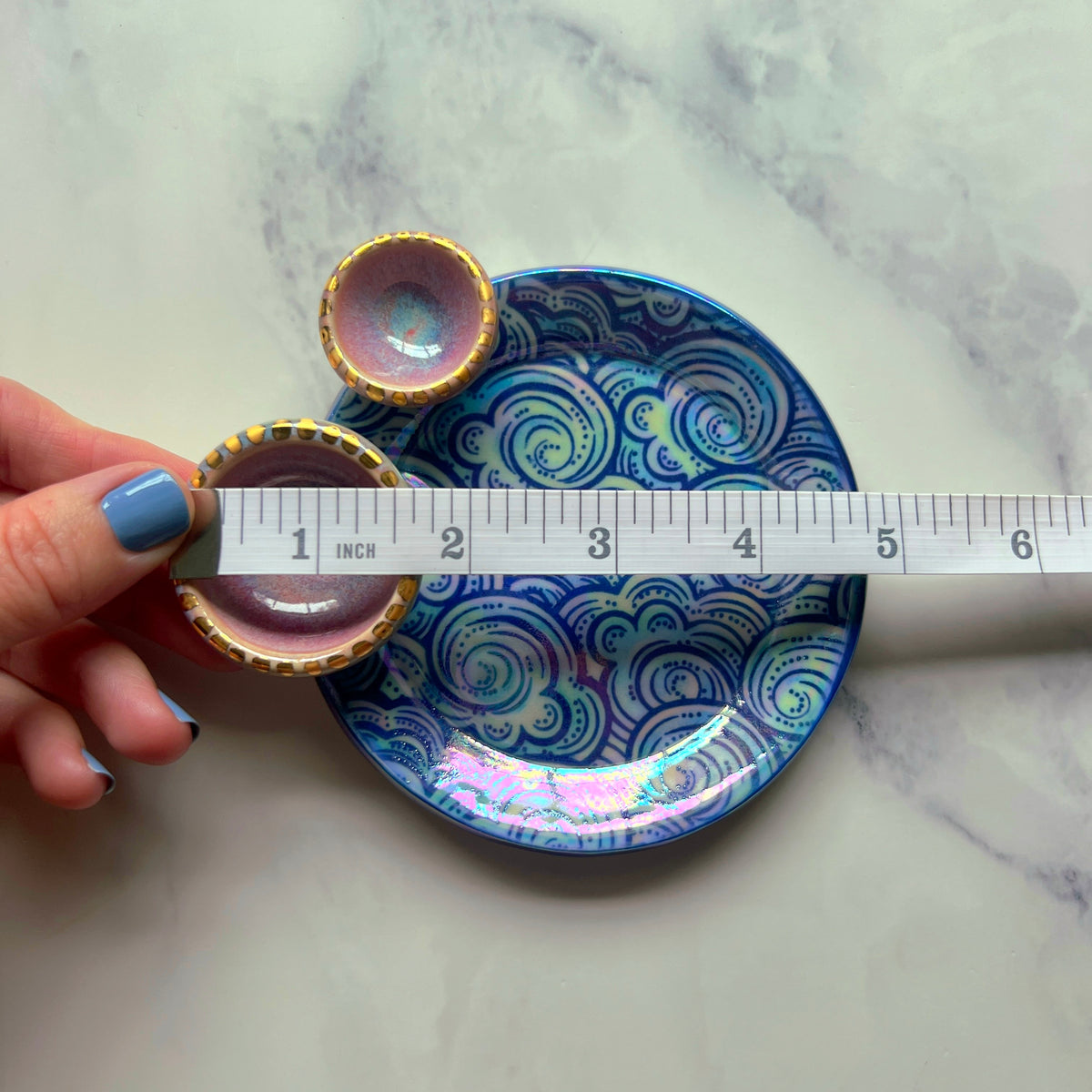 2 Dish Cloud Tray, Iridescent Altar Ring Jewelry Tray Pink Dishes E