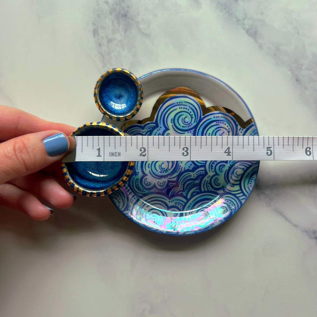 2 Dish Cloud Tray, Iridescent Altar Ring Jewelry Tray Blue Dishes F