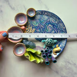 Sea Turtle Coral Reef Dish with 4 Mini Bowls Iridescent Cloud Altar Ring Jewelry Tray A