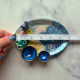 Oval Coral Reef Dish with 2 Mini Bowls Iridescent Cloud Altar Ring Jewelry Tray D