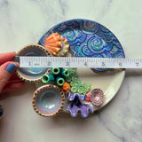 Clam Coral Reef Dish with 2 Mini Bowls Iridescent Cloud Altar Ring Jewelry Tray E