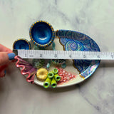 Oval Sea Turtle Coral Reef Dish with 2 Mini Bowls Iridescent Cloud Altar Ring Jewelry Tray C