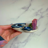 Oval Sea Turtle Coral Reef Dish with 2 Mini Bowls Iridescent Cloud Altar Ring Jewelry Tray C