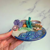 Clam Coral Reef Dish with 2 Mini Bowls Iridescent Cloud Altar Ring Jewelry Tray E