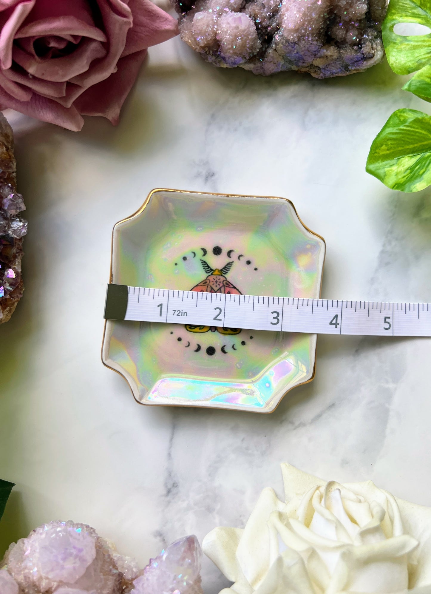 Pearl Iridescent Moth Plate Gold Altar Tray Square Pottery Jewelry Dish