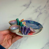 Clam Coral Reef Dish with 2 Mini Bowls Iridescent Cloud Altar Ring Jewelry Tray E