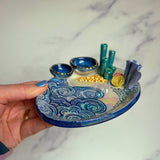 Oval Coral Reef Dish with 2 Mini Bowls Iridescent Cloud Altar Ring Jewelry Tray D