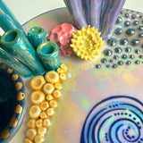 Oval Coral Reef Dish with 2 Mini Bowls Iridescent Cloud Altar Ring Jewelry Tray D