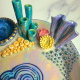 Oval Coral Reef Dish with 2 Mini Bowls Iridescent Cloud Altar Ring Jewelry Tray D