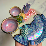 Sea Turtle Coral Reef Dish with 2 Mini Bowls Iridescent Cloud Altar Ring Jewelry Tray B