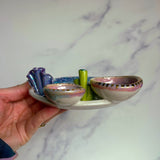 Sea Turtle Coral Reef Dish with 2 Mini Bowls Iridescent Cloud Altar Ring Jewelry Tray B