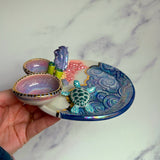 Sea Turtle Coral Reef Dish with 2 Mini Bowls Iridescent Cloud Altar Ring Jewelry Tray B