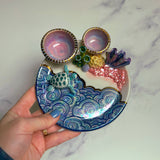 Sea Turtle Coral Reef Dish with 2 Mini Bowls Iridescent Cloud Altar Ring Jewelry Tray B