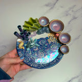 Sea Turtle Coral Reef Dish with 4 Mini Bowls Iridescent Cloud Altar Ring Jewelry Tray A