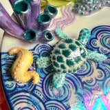 Sea Turtle Coral Reef Dish with 4 Mini Bowls Iridescent Cloud Altar Ring Jewelry Tray A