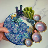 Sea Turtle Coral Reef Dish with 4 Mini Bowls Iridescent Cloud Altar Ring Jewelry Tray A