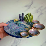 Sea Turtle Coral Reef Dish with 4 Mini Bowls Iridescent Cloud Altar Ring Jewelry Tray A