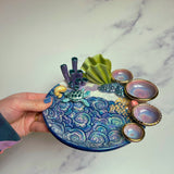 Sea Turtle Coral Reef Dish with 4 Mini Bowls Iridescent Cloud Altar Ring Jewelry Tray A