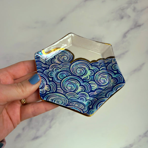 Hexagon Cloud Tray, Iridescent Altar Ring Jewelry Soap Tray
