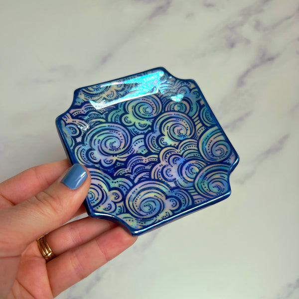 Square Cloud Tray, Iridescent Altar Ring Jewelry Soap Tray A