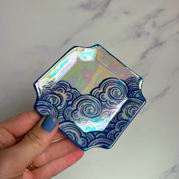 Square Cloud Tray, Iridescent Altar Ring Jewelry Soap Tray