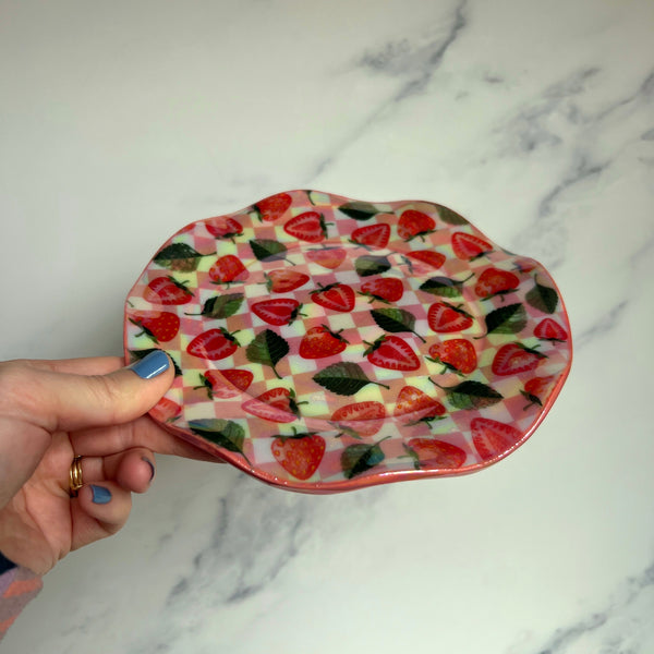 Fluted Strawberry Plate, Iridescent Tray Dish