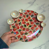 Big Strawberry Tray, Iridescent Altar Ring Jewelry 5 Dish