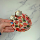 2 Dish Strawberry Tray, Iridescent Altar Ring Jewelry Dish