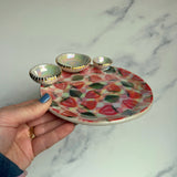 3 Dish Strawberry Tray, Iridescent Altar Ring Jewelry Dish