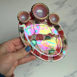Oval Strawberry Dish, Iridescent Altar Ring Jewelry Tray 3 lil Dishes A