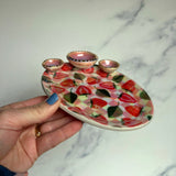 Oval Strawberry Dish, Iridescent Altar Ring Jewelry Tray 3 lil Dishes A