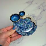 2 Dish Cloud Tray, Iridescent Altar Ring Jewelry Tray Blue Dishes F