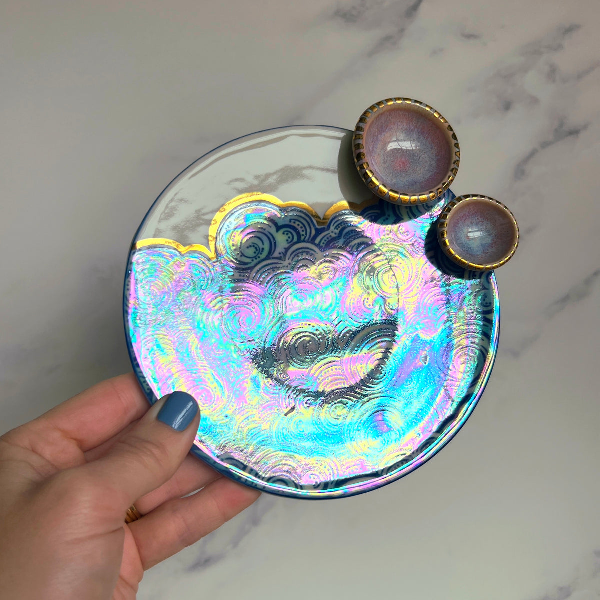 Cloud Dish Iridescent Altar Ring Jewelry Tray 2 lil Pink Dishes B